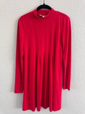 BCBGeneration Red Pleated Front Mock Neck Dress Long Sleeve Size Small
